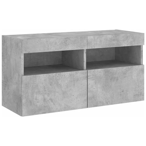 Mobile Tv A Parete Con Luci Led Grigio Cemento 80x30x40 Cm - Foto 3