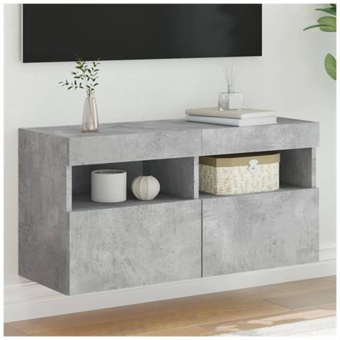 Mobile Tv A Parete Con Luci Led Grigio Cemento 80x30x40 Cm - Foto 1