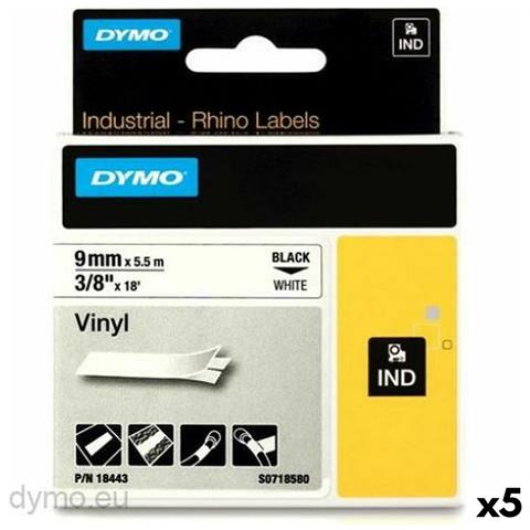 Nastro Laminato Per Etichettatrici Rhino Dymo Id1-9 9 X 5,5 Mm Nero Bianco Vinile (5 Unità) - Foto 1