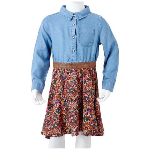 Abito Da Bambina A Maniche Lunghe Blu Marino E Blu Denim 140 - Foto 8