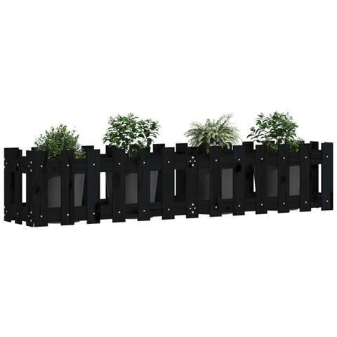 Fioriera Giardino A Recinzione Nera 150x30x30cm Massello Pino - Foto 3