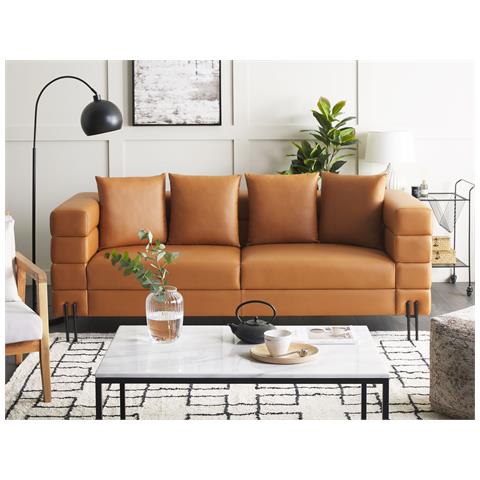 Divano 3 Posti Granna Pelle Sintetica Marrone - Foto 1