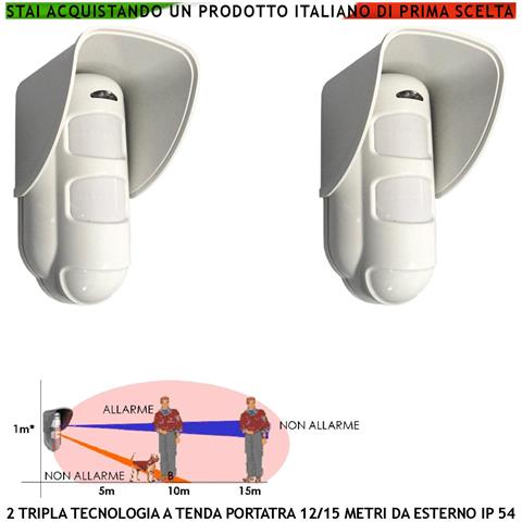 Sensore Antifurto Tripla Tecnologia Da Esterno 2 Pezzi Portata 15 Metri Grandangolo O Tenda Regolabile Da 5/15 Metri A - Foto 1