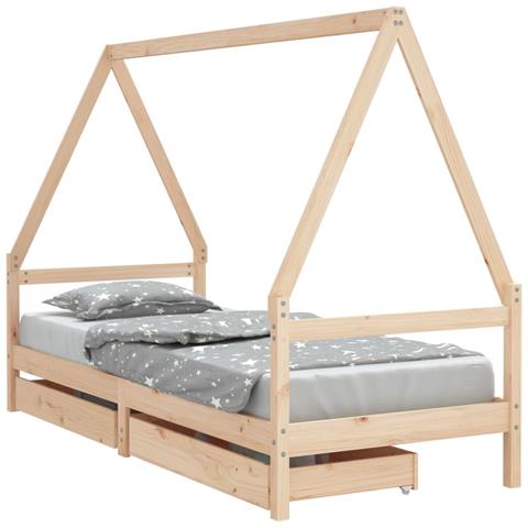 Giroletto Bambini Con Cassetti 80x200 Cm Legno Massello Di Pino - Foto 2