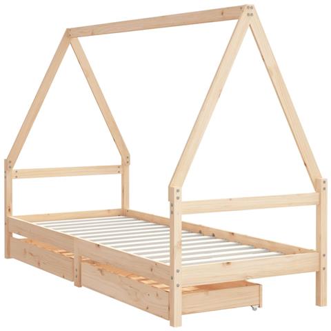 Giroletto Bambini Con Cassetti 80x200 Cm Legno Massello Di Pino - Foto 3