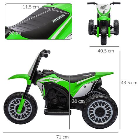 Moto Elettrica Per Bambini Con Licenza Honda Crf450rl A 3 Ruote, Età 18-36 Mesi, Verde - Foto 6
