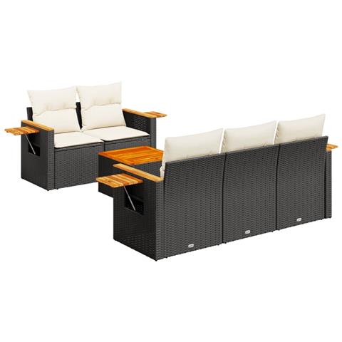Set Divano da Giardino 6 pz con Cuscini Nero in Polyrattan - Foto 1