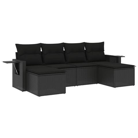 Set Divano Da Giardino 6 Pz Con Cuscini Nero In Polyrattan - Foto 2