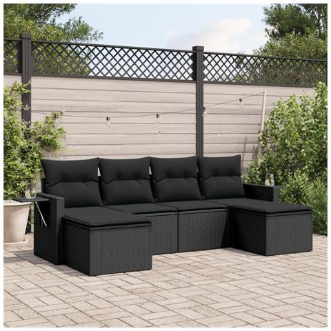 Set Divano Da Giardino 6 Pz Con Cuscini Nero In Polyrattan - Foto 1