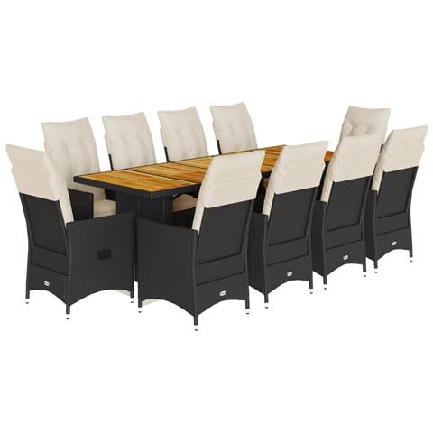 Set Da Bistrò Da Giardino 11 Pz Con Cuscini Nero In Polyrattan - Foto 2