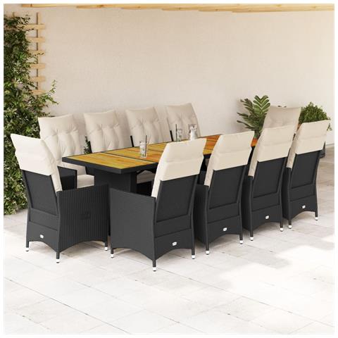 Set Da Bistrò Da Giardino 11 Pz Con Cuscini Nero In Polyrattan - Foto 1