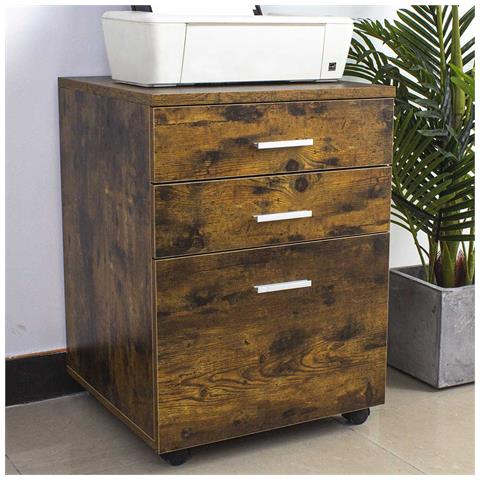 Cassettiera Scrivania Ufficio Legno MDF Mobiletto Stampante 3 Cassetti Anticato - Foto 1