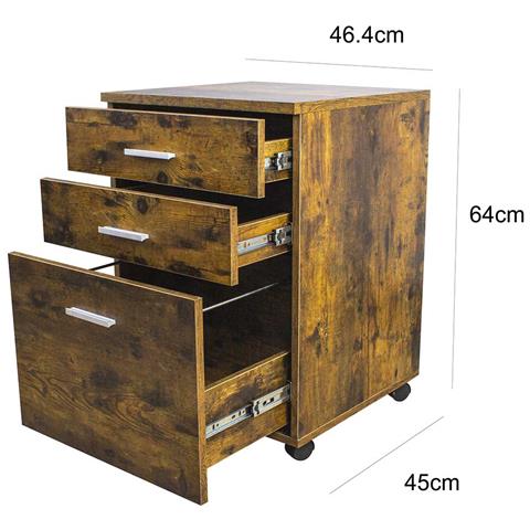 Cassettiera Scrivania Ufficio Legno MDF Mobiletto Stampante 3 Cassetti Anticato - Foto 4