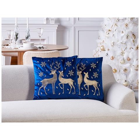 Set Di 2 Cuscini Meringue Velluto 45 X 45 Cm Blu Scuro Modello Natalizio - Foto 1