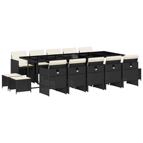 Set da Pranzo da Giardino 15 pz con Cuscini Nero in Polyrattan - Foto 1