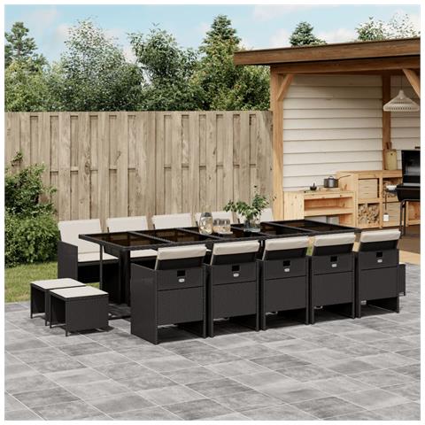 Set da Pranzo da Giardino 15 pz con Cuscini Nero in Polyrattan - Foto 2