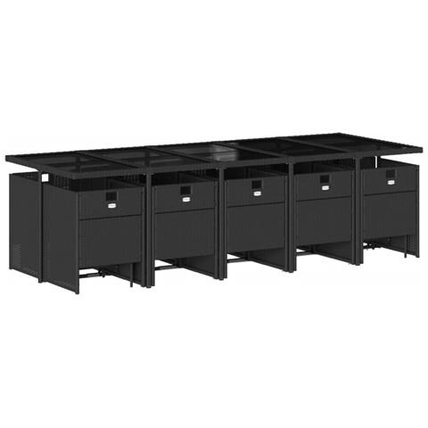 Set da Pranzo da Giardino 15 pz con Cuscini Nero in Polyrattan - Foto 4