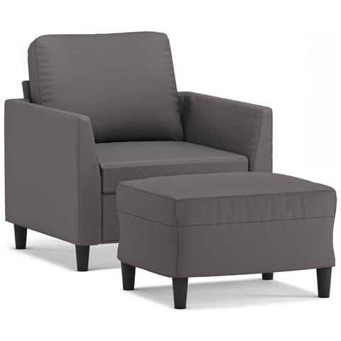 Poltrona con Poggiapiedi Grigio 60 cm in Similpelle - Foto 1