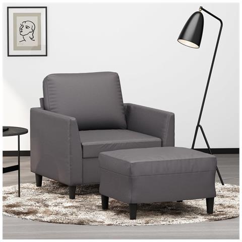 Poltrona con Poggiapiedi Grigio 60 cm in Similpelle - Foto 2