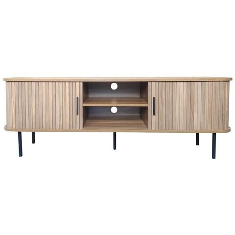 Manado Porta Tv In Legno Scanalato Con Ante Scorrevoli 140cm - Foto 1