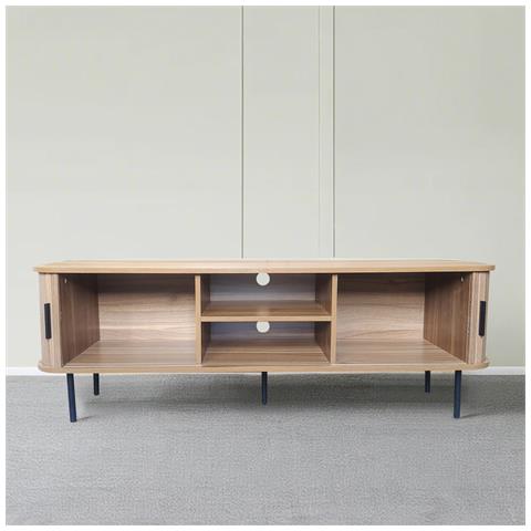 Manado Porta Tv In Legno Scanalato Con Ante Scorrevoli 140cm - Foto 6