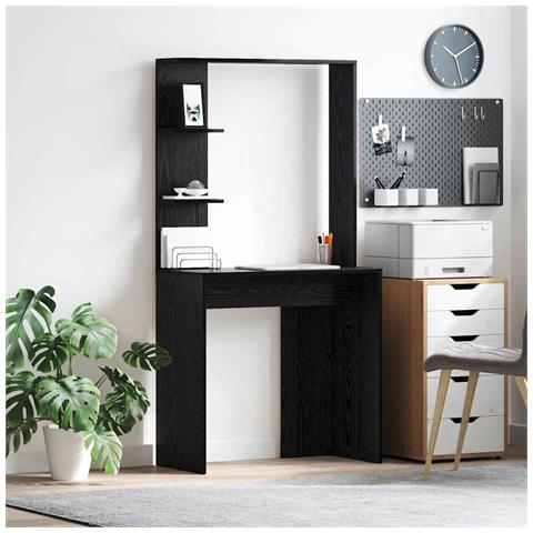 Scrivania nera in rovere Rovere nero Legno massello, MDF Compattta - Foto 2