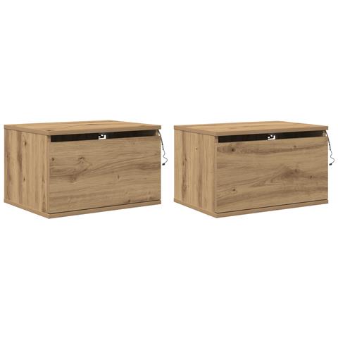 Comodini con luci LED 2 pezzi a muro in rovere artigianale - Foto 1