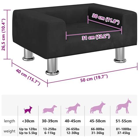 Lettino per Cani Nero 50x40x26,5 cm in Velluto - Foto 7