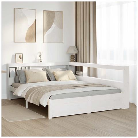 Letto Libreria senza Materasso Bianco 150x200 cm Legno di Pino - Foto 2