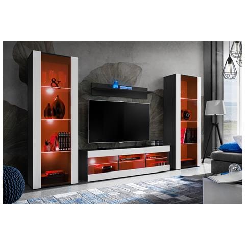 Komodee, Set di mobili porta TV Tivoli Grande RTV, Nero Bianco, LED RGB, Larghezza 250 cm x Altezza 159 cm x Profondità 35 cm, Per soggiorno, Camera da letto - Foto 2