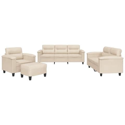 Set Divani 4 pz con Cuscini Beige in Tessuto Microfibra - Foto 1