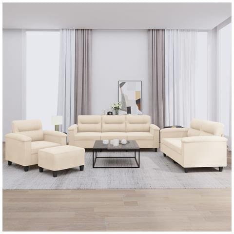 Set Divani 4 pz con Cuscini Beige in Tessuto Microfibra - Foto 2