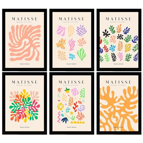 Set Di 6 Stampe Künstlerischen Illustrationen Von Henri Matisse Vegetation Sammlung Von Dekorations Gemälden Im Kunstgalerie Stil A3 Cornice Nera - Foto 1