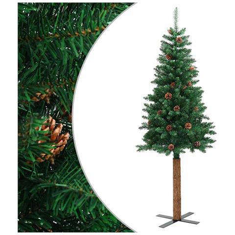 Lusso Casadino -  Albero Di Natale Sottile Con Legno Vero E Pigne Verde 180cm Pvc - Foto 1