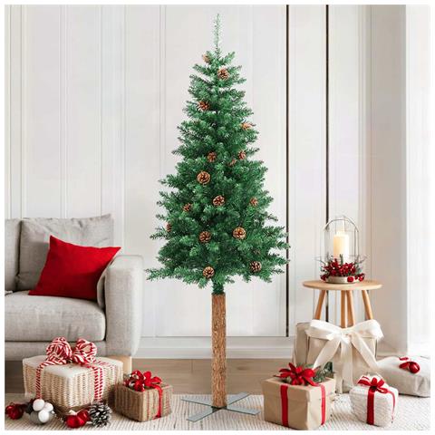 Lusso Casadino -  Albero Di Natale Sottile Con Legno Vero E Pigne Verde 180cm Pvc - Foto 7