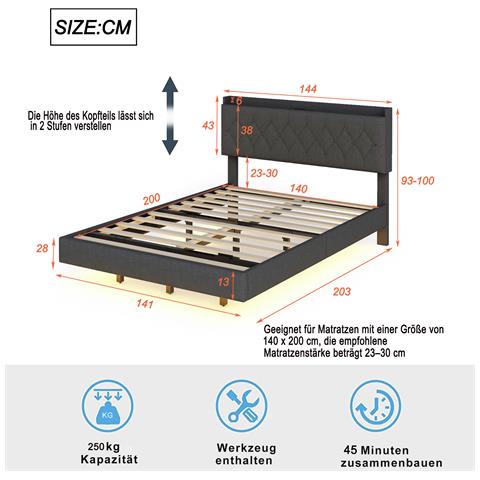 Letto Imbottito Con Led A Cambio Colore E Ricarica Usb - Foto 3