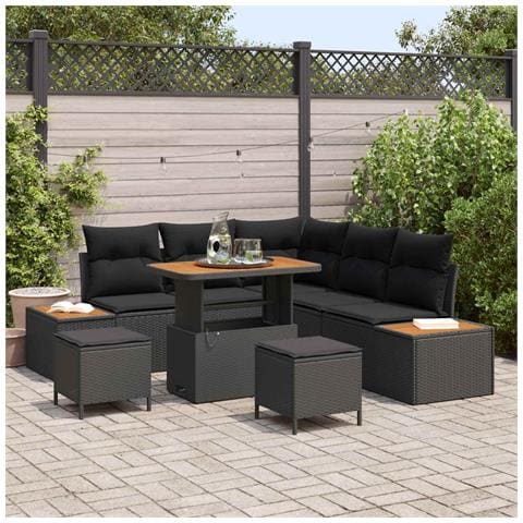 Set Divano da Giardino con cuscino 8 pcs Nero Poly Rattan - Foto 2