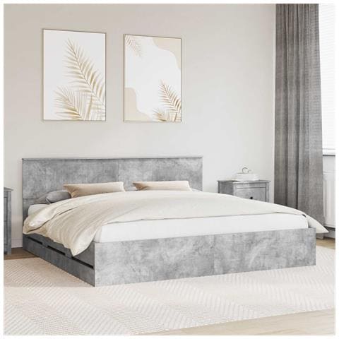 Struttura del letto con cassetto Grigio cemento 200 x 200 cm - Foto 2