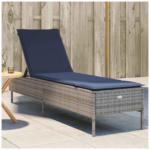 Lettino prendisole con Cuscino in Polyrattan Grigio - Foto 2