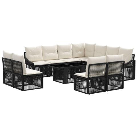 Set Divano da Giardino 12 pz Nero e Bianco Crema polyrattan - Foto 1