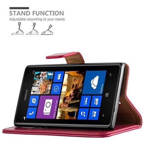 Custodia Compatibile Con Nokia Lumia 925 In Rosso Vinaccia - Coperchio Protettiva Con Chiusura Magnetica, Funzione Stand E Tasca Per Le Carte - Foto 9