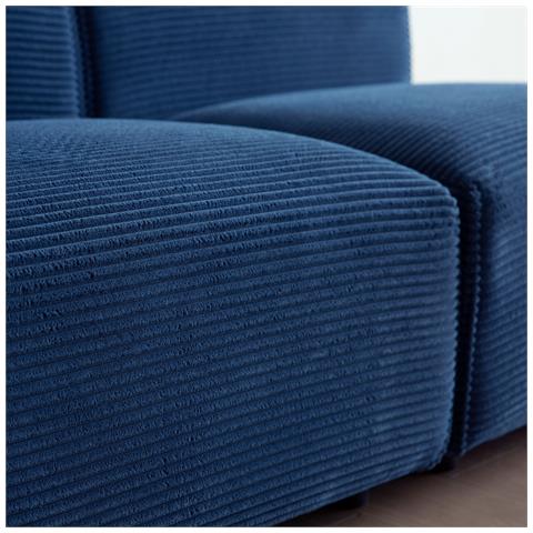 Monroe Divano Lineare 3 Posti + 1 Pouf In Velluto A Coste Blu - Foto 2