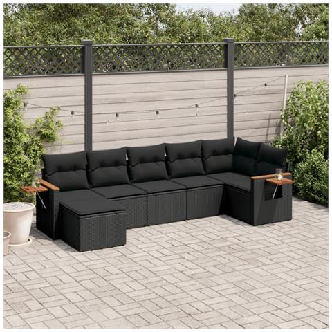 Set Divani Da Giardino Con Cuscini 7pz Nero Polyrattan - Foto 1