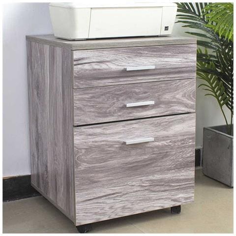 Cassettiera Scrivania Ufficio Legno MDF Mobiletto Stampante 3 Cassetti Grigio - Foto 1