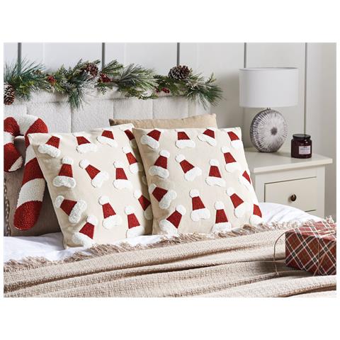 Set Di 2 Cuscini Sugarplum Cotone 45 X 45 Cm Beige Chiaro Modello Natalizio - Foto 1