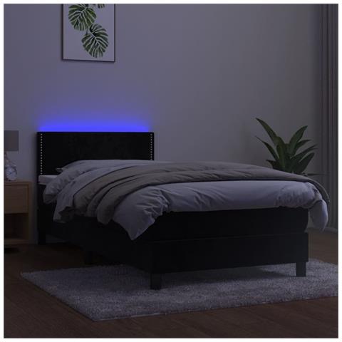 Letto a Molle con Materasso e LED Nero 90x190 cm in Velluto - Foto 8