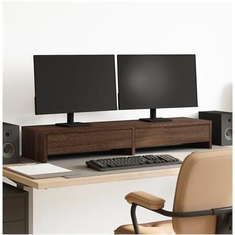 Supporto Monitor Con Cassetti Marrone 100x27x15cm In Truciolato - Foto 1