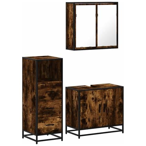 Set Mobili Da Bagno 3 Pz Rovere Fumo In Legno Multistrato - Foto 2