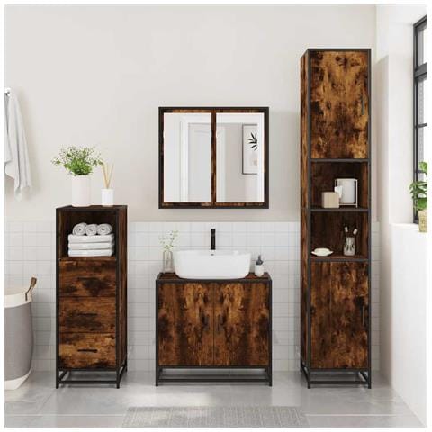 Set Mobili Da Bagno 3 Pz Rovere Fumo In Legno Multistrato - Foto 3