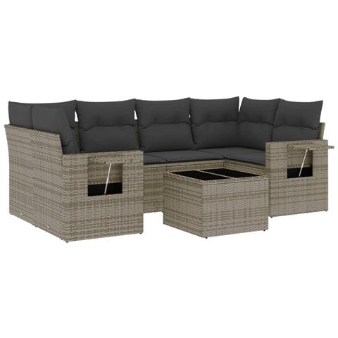 Set Divani Da Giardino 7 Pz Con Cuscini Grigio In Polyrattan - Foto 2